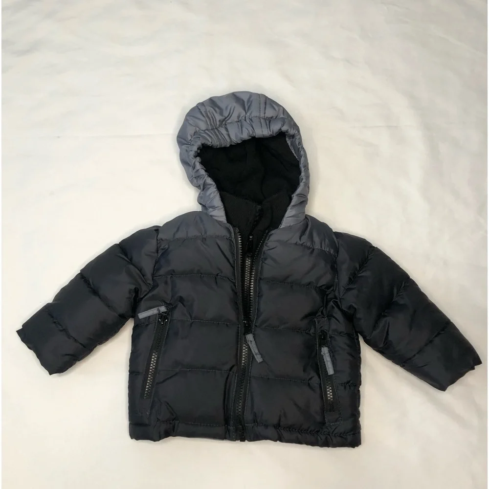 Rothschild Boys Black Gray Hooded Zip Jacket Size 6/9 Months - Picture 1 of 5